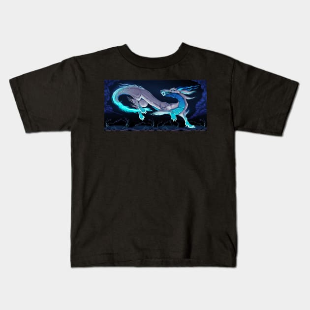 Elegant dragon dancing in the night Kids T-Shirt by ddraw